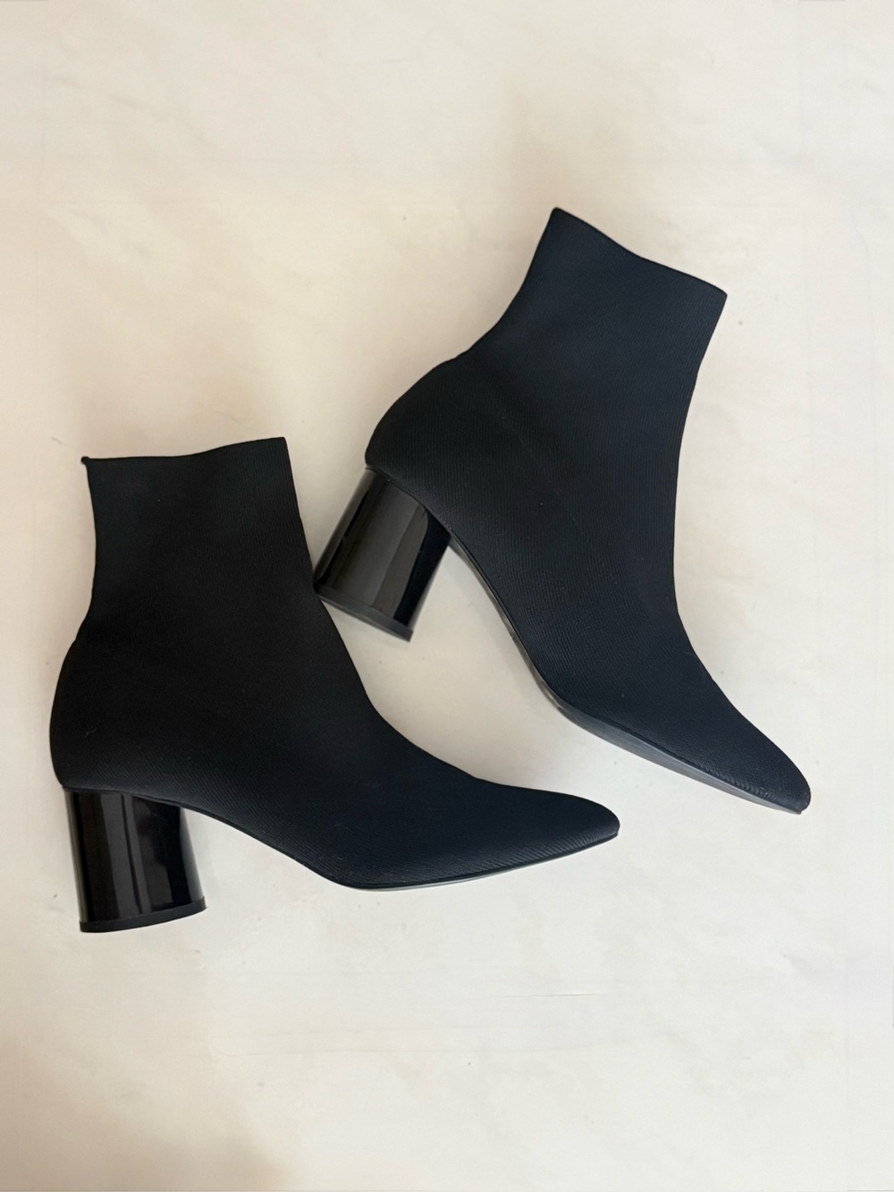 🖤 Zara Basic Black Knit Sock Ankle Boots Block Heel Size 38